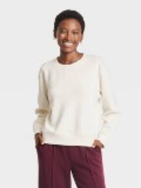 Women's Sandwash Pullover Sweatshirt - A New Day Cream - Size L